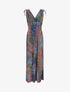 Robe longue élastiquée imprimé feuilles exotiques - Kaki - 1