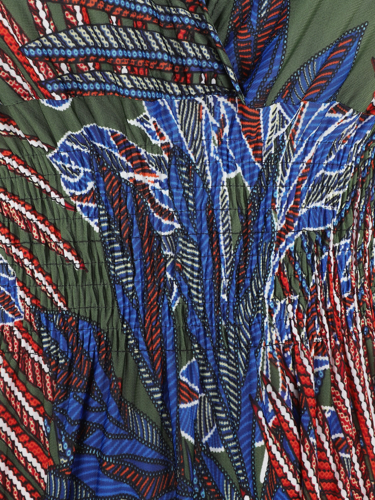 Robe longue élastiquée imprimé feuilles exotiques - Kaki - 3