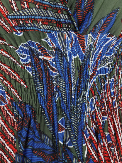 Robe longue élastiquée imprimé feuilles exotiques - Kaki - 3