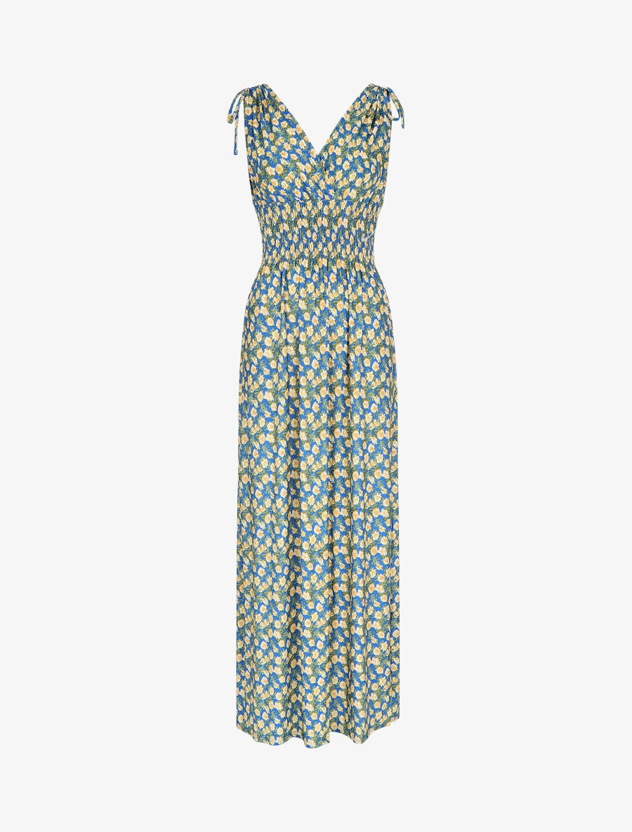Robe longue à bretelles imprimé fleuri - Bleu - 5