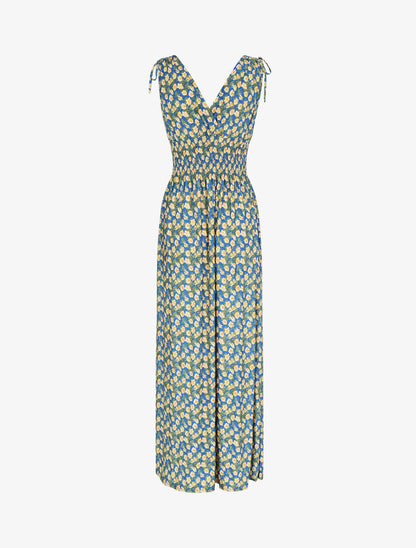 Robe longue à bretelles imprimé fleuri - Bleu - 3