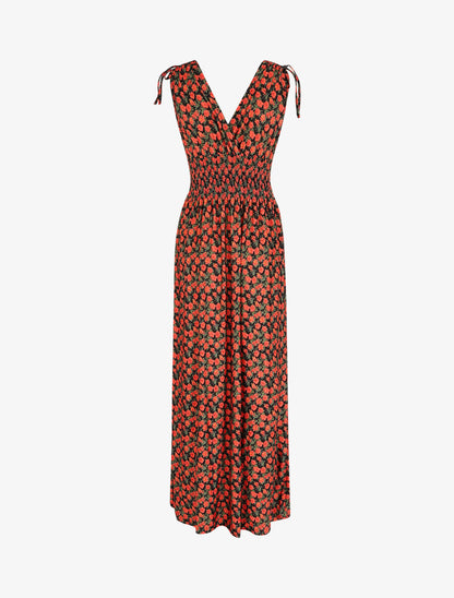 Robe longue à bretelles imprimé fleuri - Rouge - 3