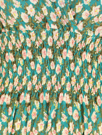Robe longue à bretelles imprimé fleuri - Vert - 4
