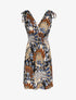 Robe mi-longue élastiquée imprimé plumes de paon - Bleu - 5