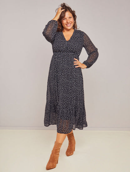 Robe longue à imprimé moucheté - Noir - 4