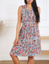 Robe mi-longue élastiquée imprimé éventails - Bleu - 1