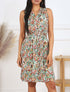 Robe mi-longue élastiquée imprimé éventails - Marron - 1
