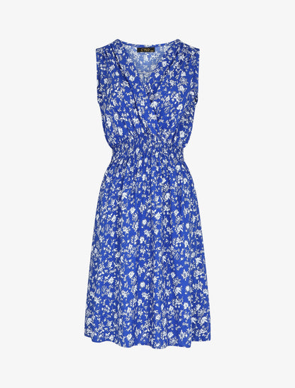Robe imprimé fleuri à col cache-coeur - Bleu - 1