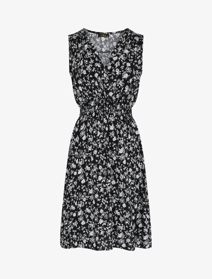 Robe imprimé fleuri à col cache-coeur - Noir - 4