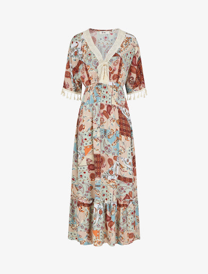 Robe longue droite imprimé cachemire - Beige - 5