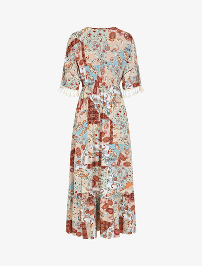 Robe longue droite imprimé cachemire - Beige - 3
