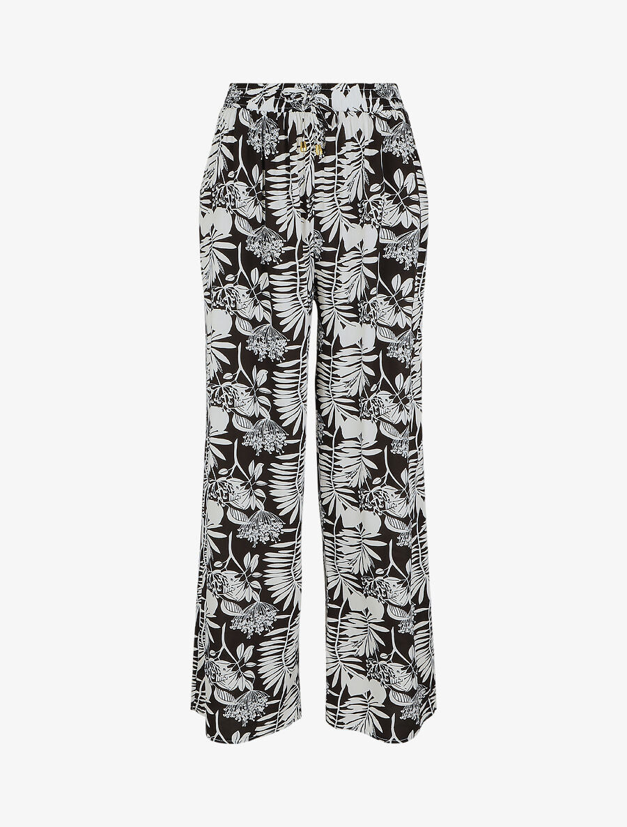 Pantalon ample à motif tropical - Noir - 5