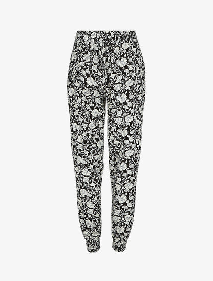 Pantalon droit à motif fleurs fantaisies - Noir - 5