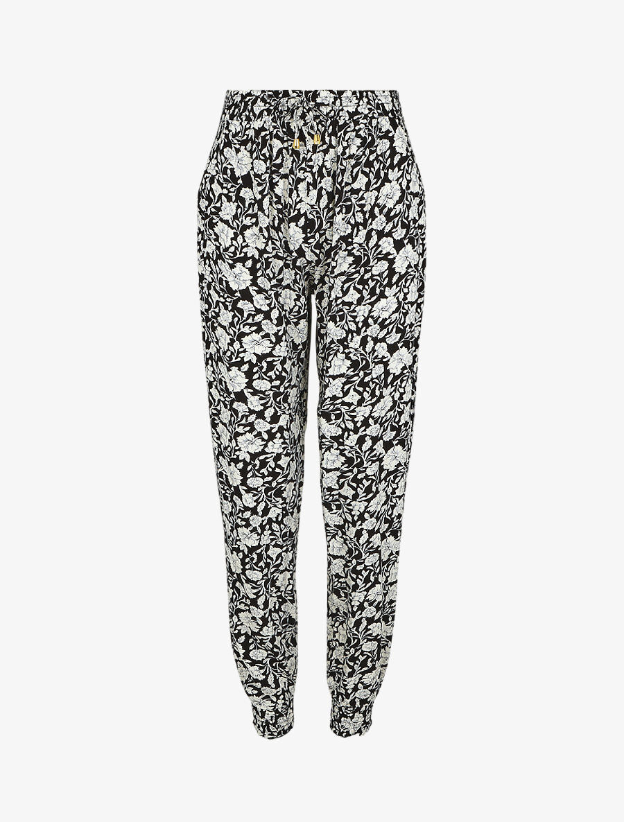 Pantalon droit à motif fleurs fantaisies - Noir - 2