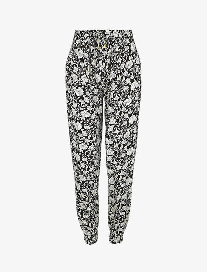 Pantalon droit à motif fleurs fantaisies - Noir - 2