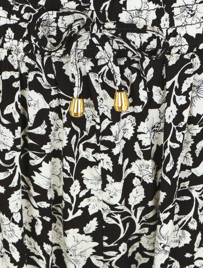Pantalon droit à motif fleurs fantaisies - Noir - 3