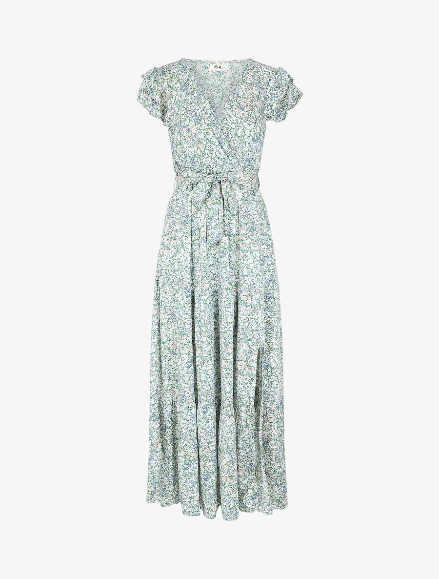 Robe longue fendue imprimé fleuri - Vert - 5