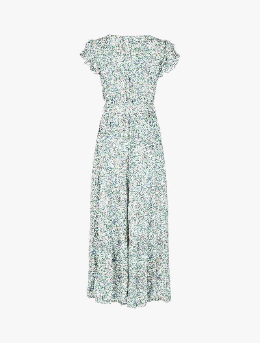 Robe longue fendue imprimé fleuri - Vert - 2