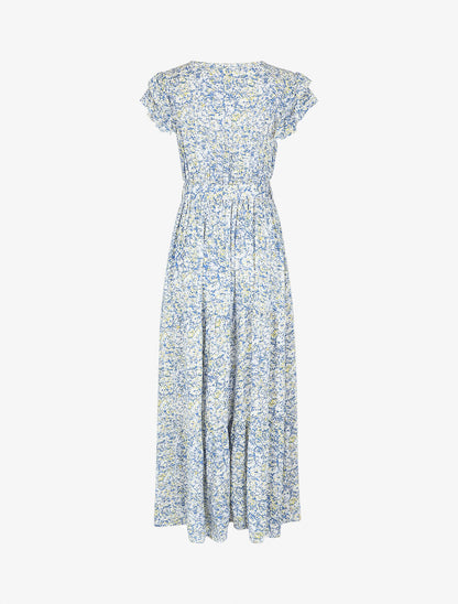 Robe longue fendue imprimé fleuri - Bleu - 2