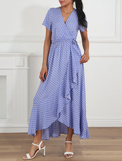 Robe longue portefeuille à pois - Lavande - 4