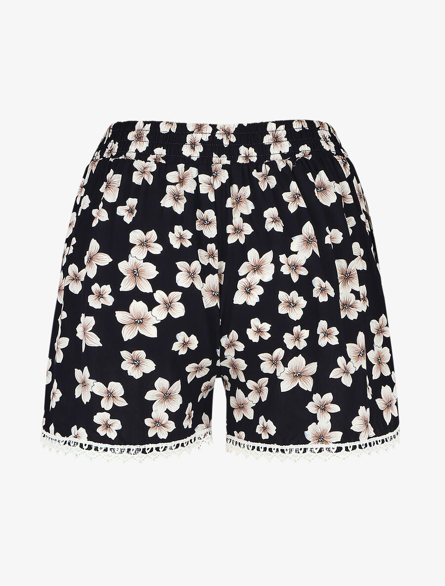 Short fleuri à bords en crochet - Noir - 2
