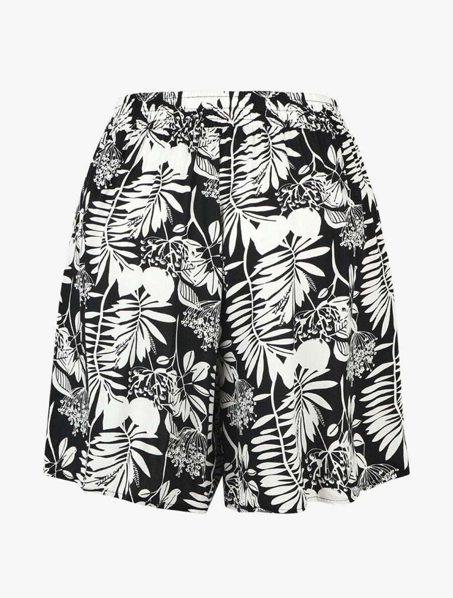 Short fluide imprimé feuilles - Noir - 2