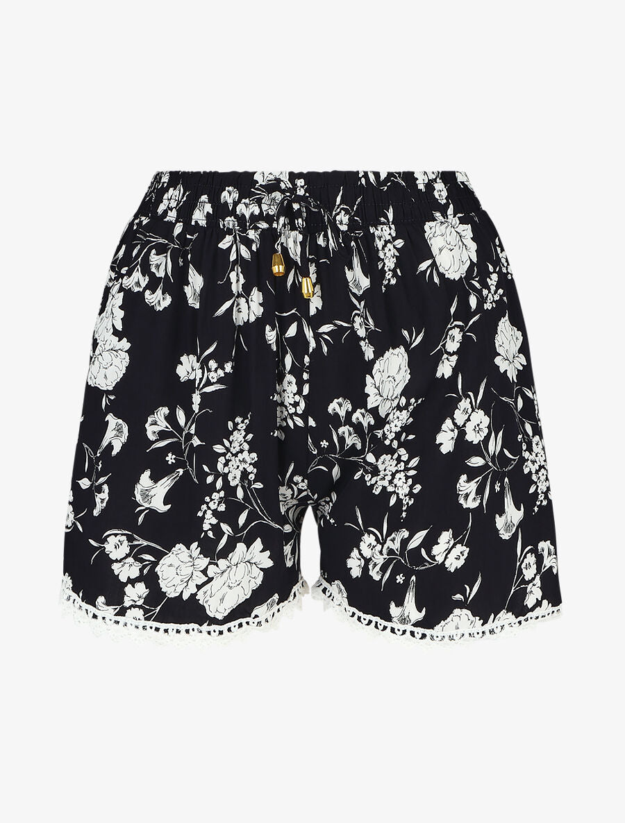 Short droit imprimé floral taille haute - Marine - 1
