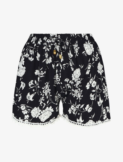 Short droit imprimé floral taille haute - Marine - 1