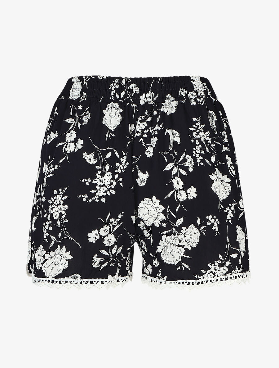Short droit imprimé floral taille haute - Marine - 2