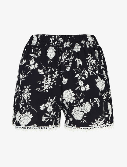Short droit imprimé floral taille haute - Marine - 2