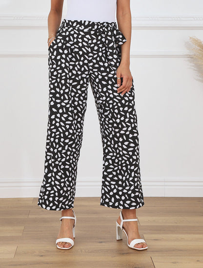 Pantalon fluide imprimé pétales de fleurs - Noir - 4