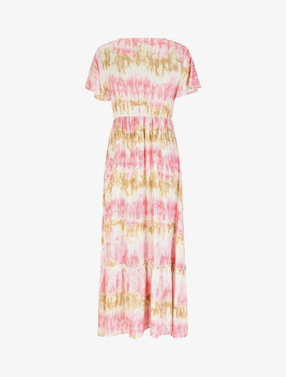 Robe longue évasée tie and dye - Camel/rose - 2