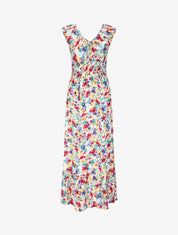 Robe longue évasée imprimé floral - Blanc - 1