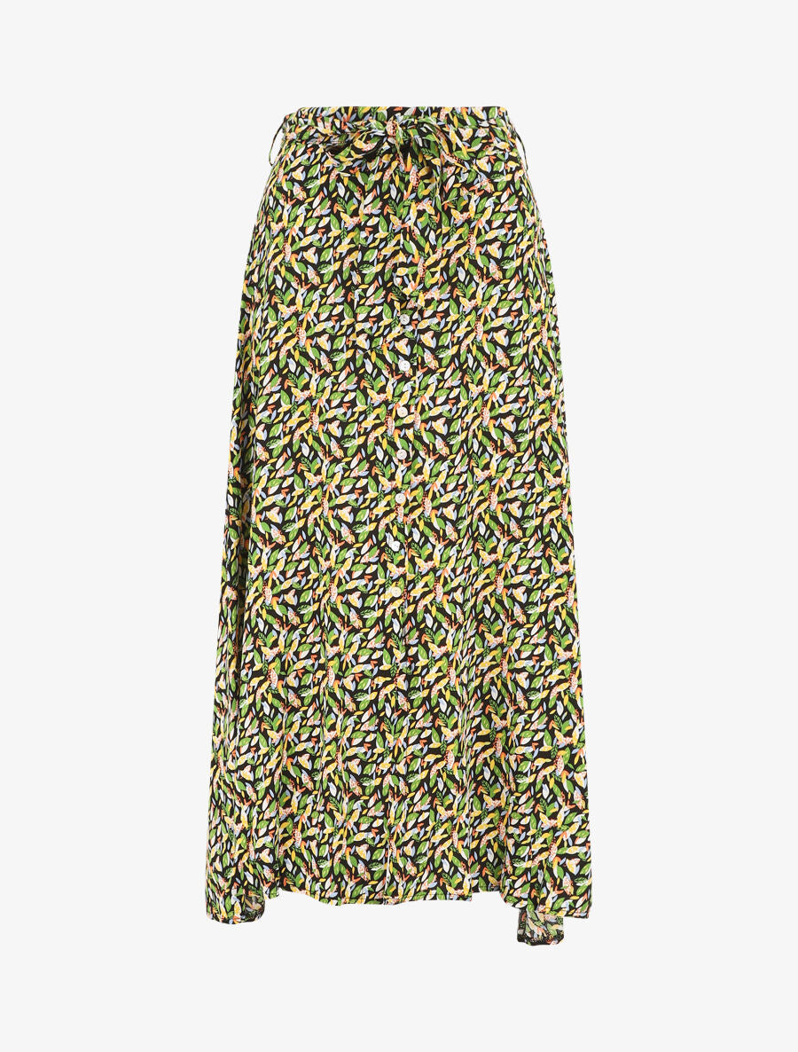 Jupe longue boutonnée imprimé fleuri - Jaune - 1