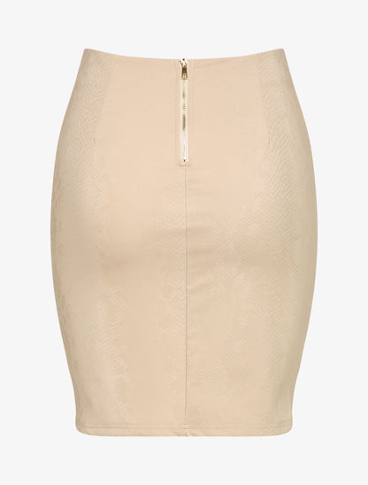 Jupe en simili effet python - Beige - 2