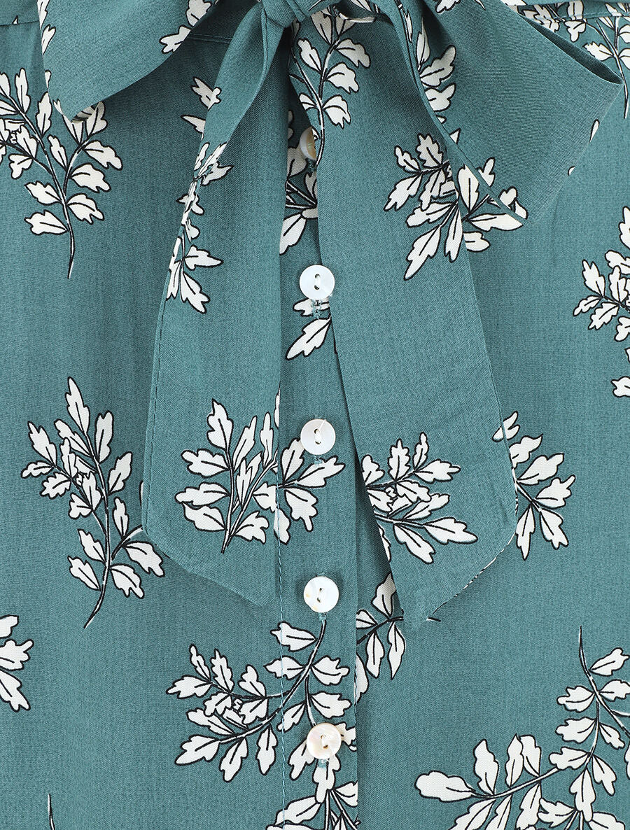Jupe longue boutonnée imprimé feuilles - Bleu canard - 3