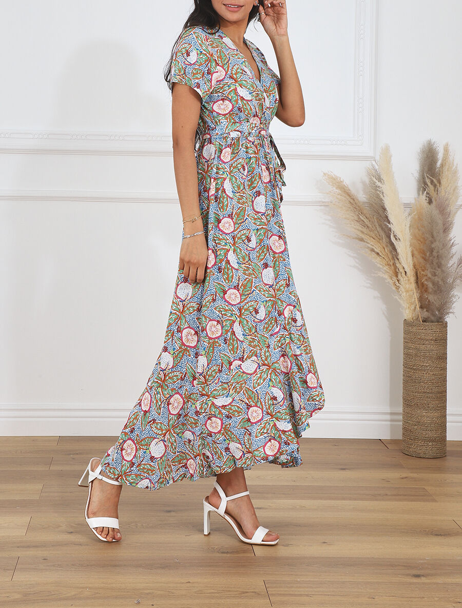 Robe longue imprimé fantaisie - Bleu - 4