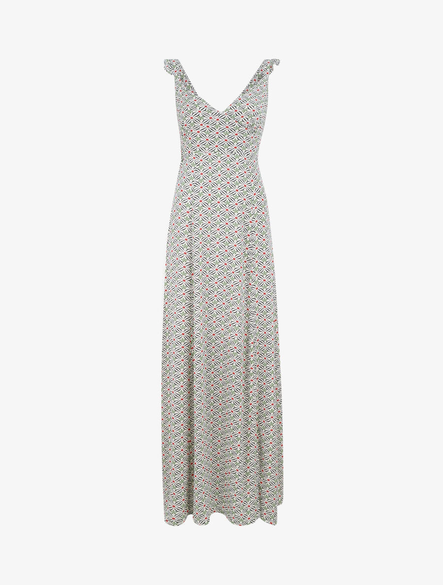 Robe longue évasée impimé fleurs graphiques - Vert - 1