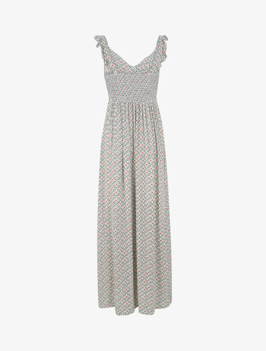 Robe longue évasée impimé fleurs graphiques - Vert - 2