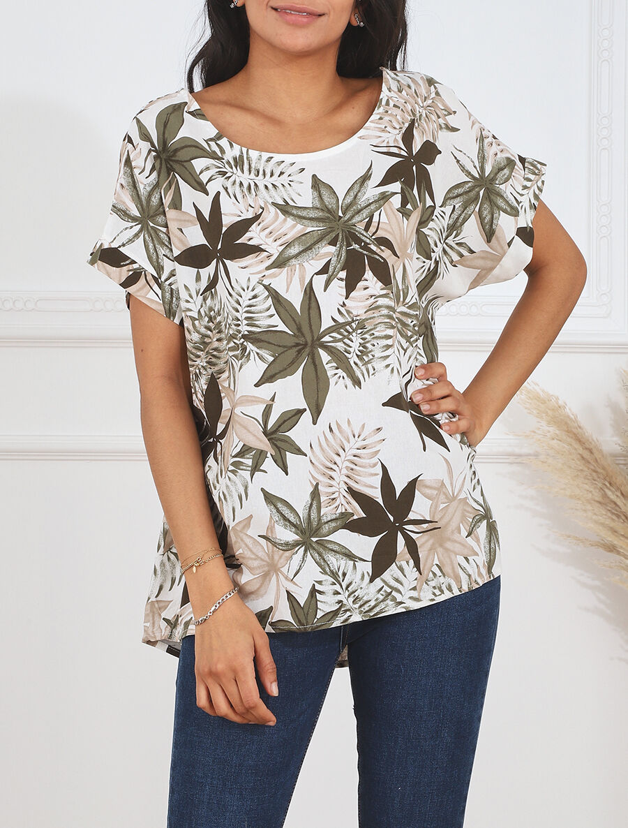 Top ample imprimé tropical - Kaki - 4