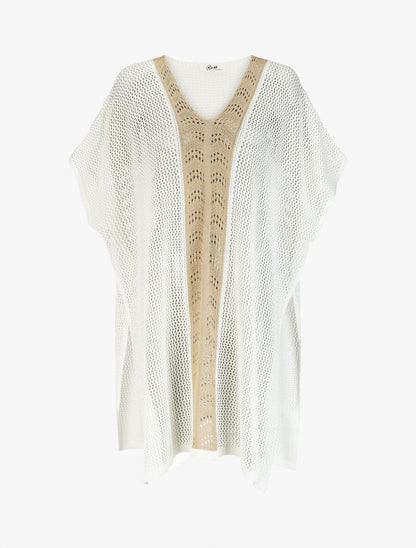 Poncho long en maille - Écru - 5