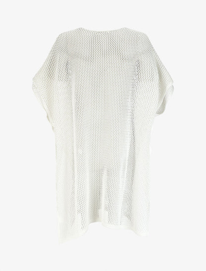 Poncho long en maille - Écru - 2