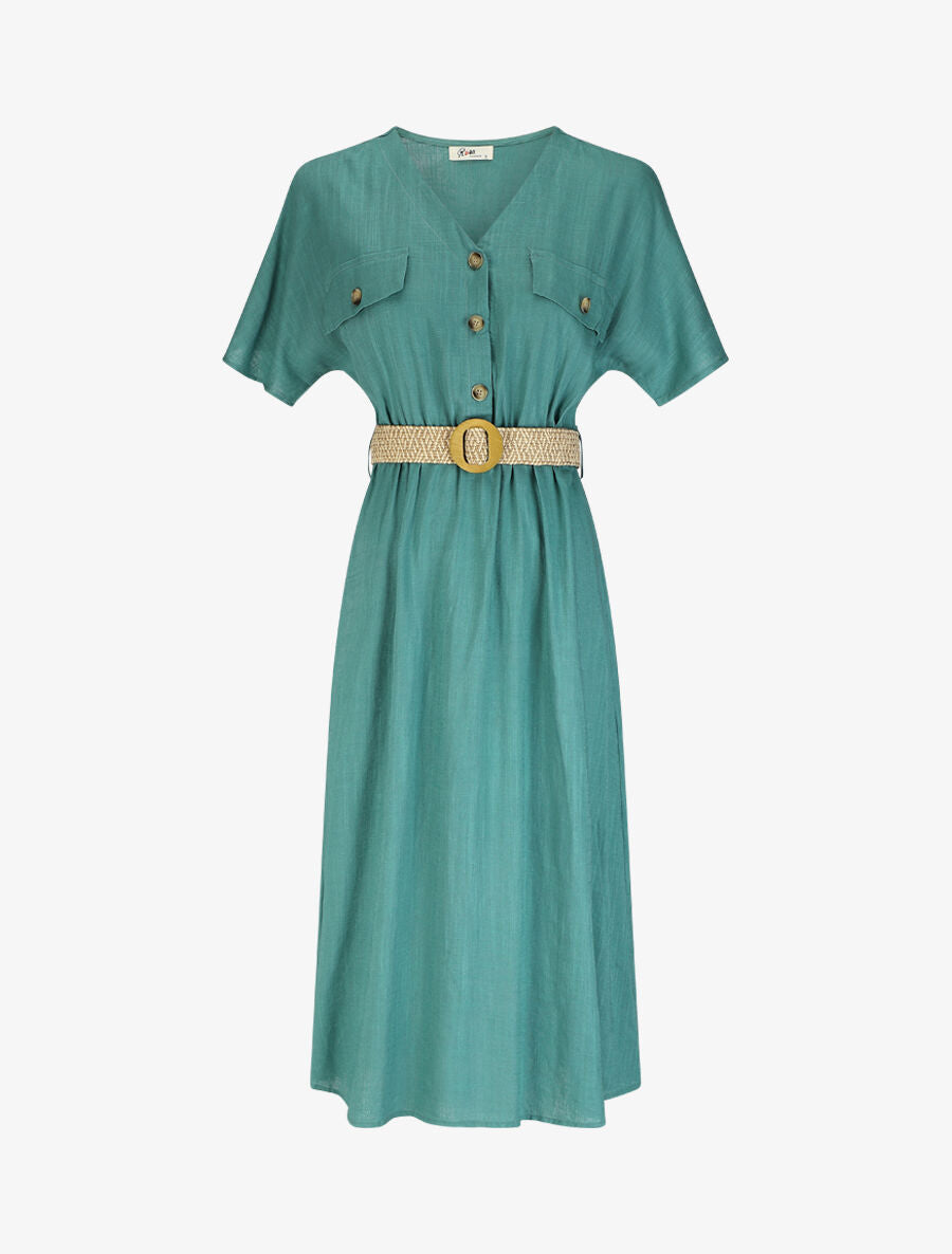 Robe longue uni manches courtes - Vert d&