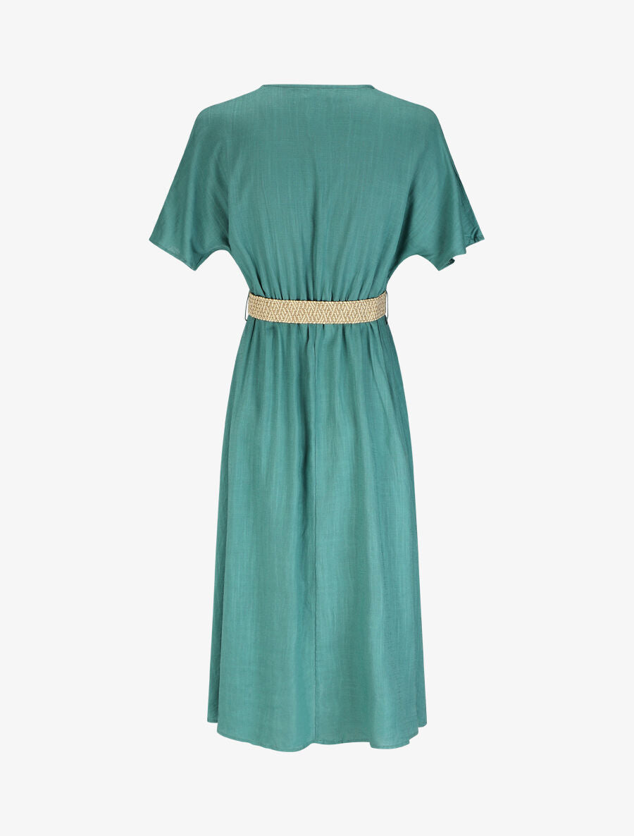 Robe longue uni manches courtes - Vert d&