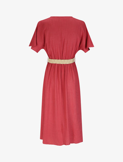 Robe longue uni manches courtes - Framboise - 2