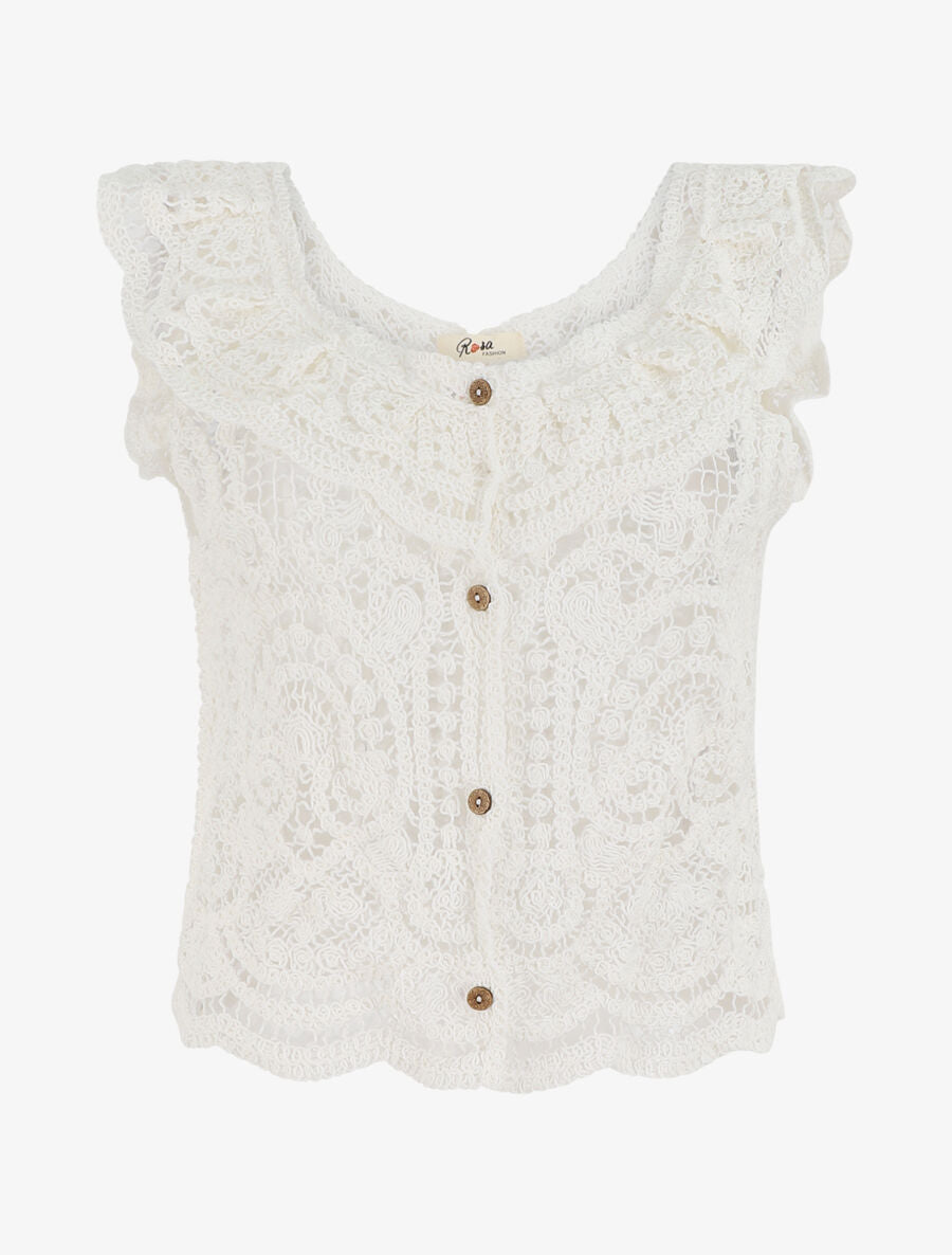 Gilet sans manches en crochet - Blanc - 1