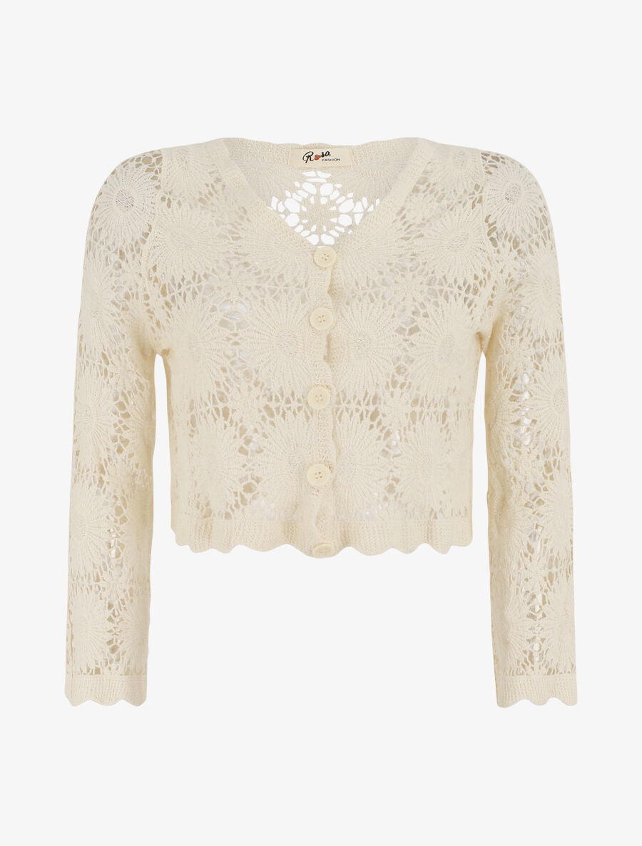 Gilet en crochet motif marguerite - Beige - 1