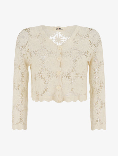 Gilet en crochet motif marguerite - Beige - 1