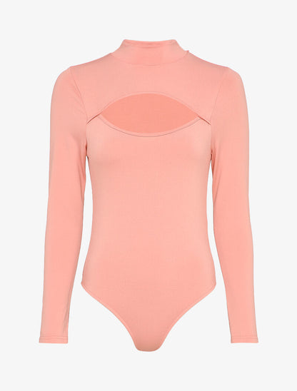Body ajouré à col montant - Rose - 1