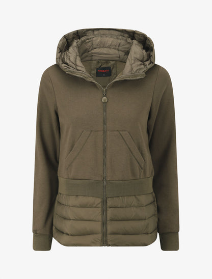 Sweat à capuche bi-matière - Kaki - 1